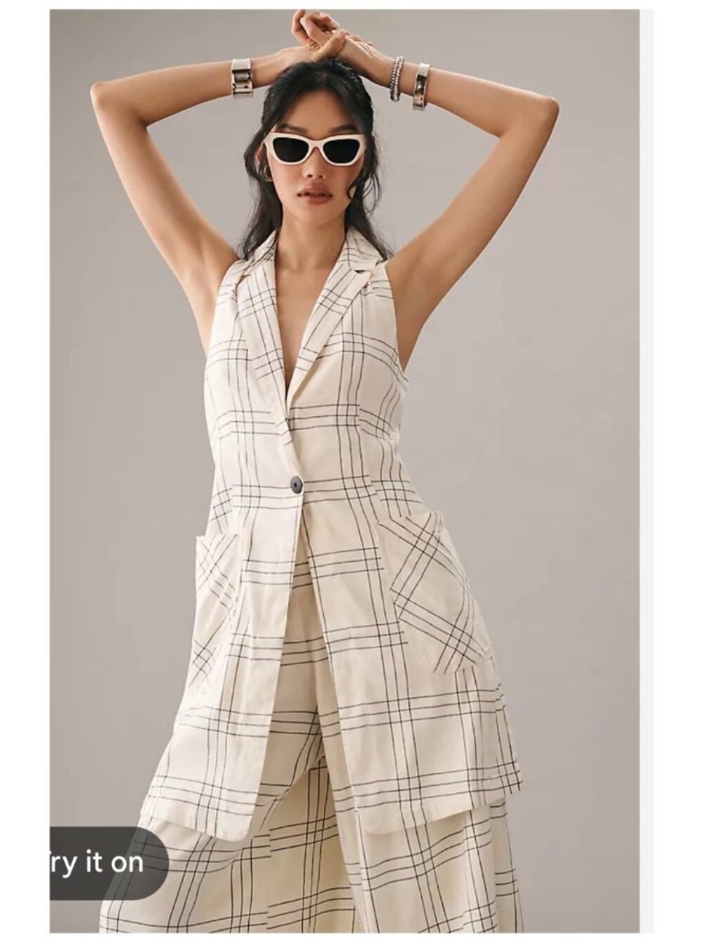 mauve long linen vest